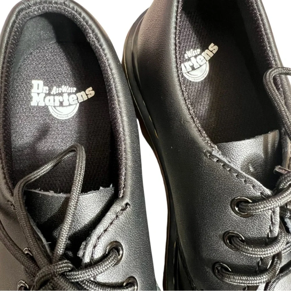 Dr. Martens 1461J Kids Black Leather Lace-Up Shoe with Yellow Stitching